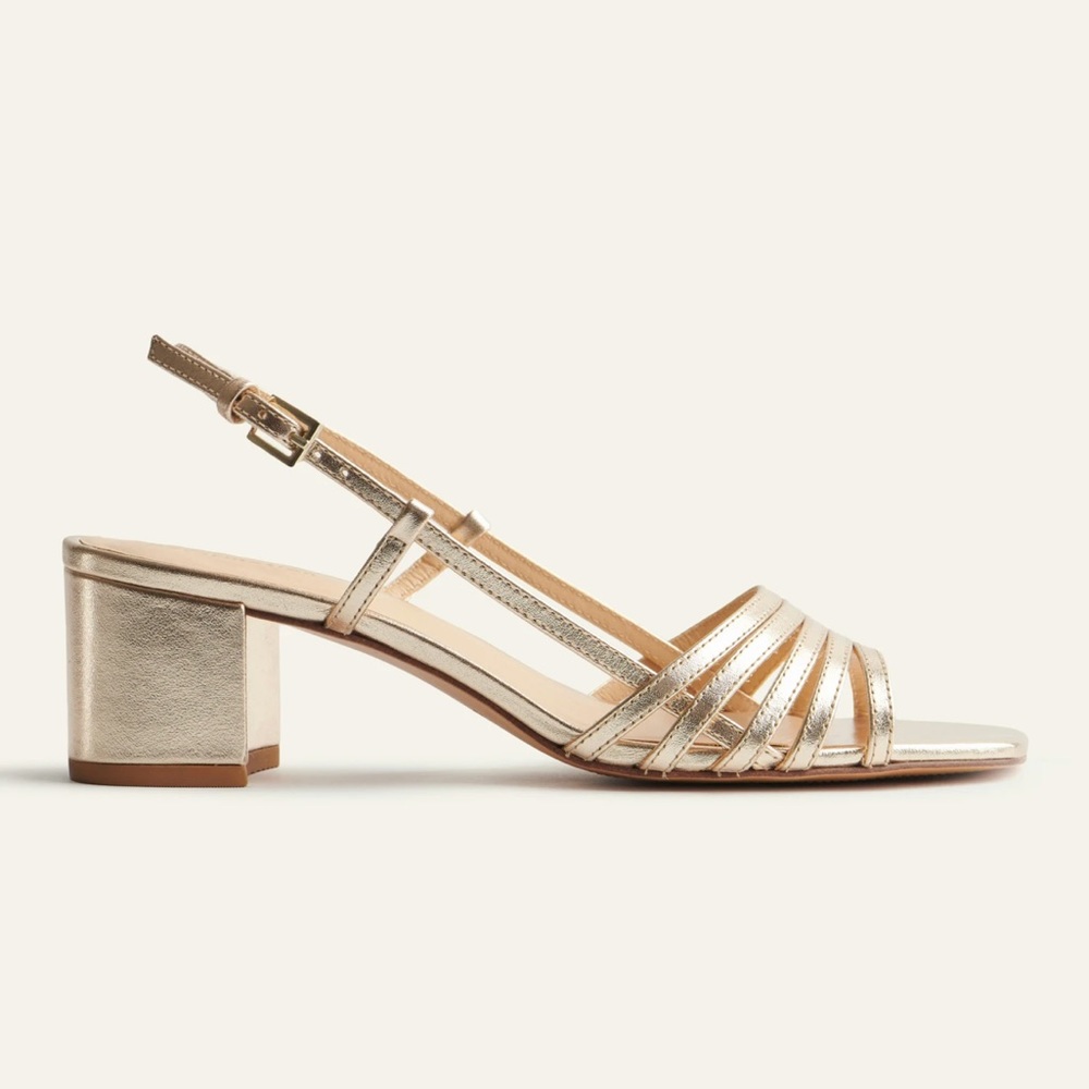 Reformation Size 9.5 • Eleonora Gold Sling Back Block Heel Sandal Gold